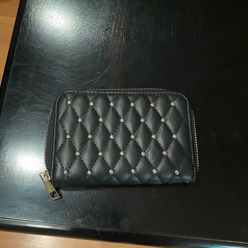 Black zipper wallet w/ gold studded accents